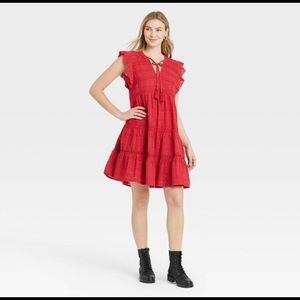 Red Peasant Shift Dress